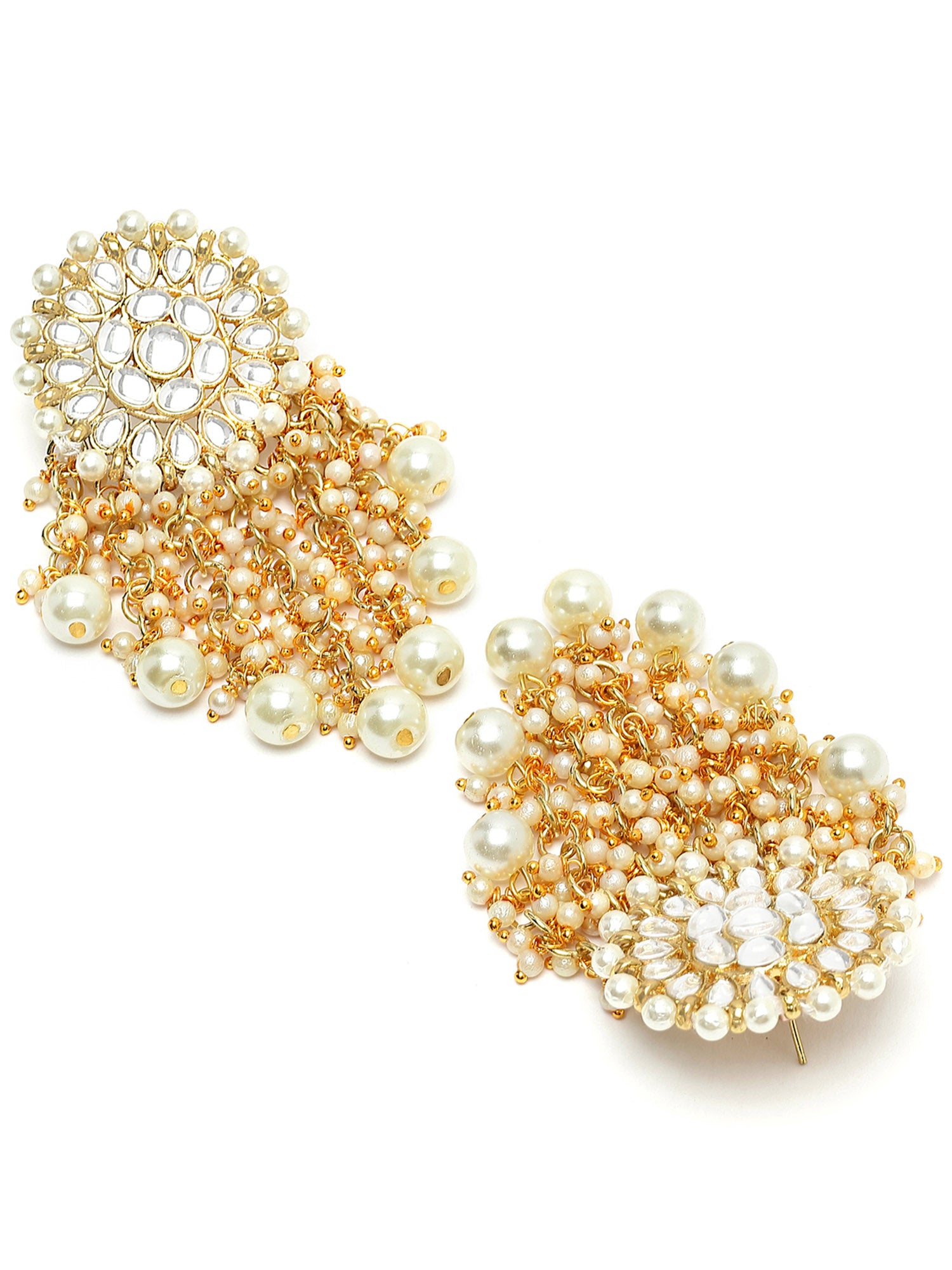 Karatcart Gold Plated Floral Design Pearl and Kundan Drop Earring for Women - view 5