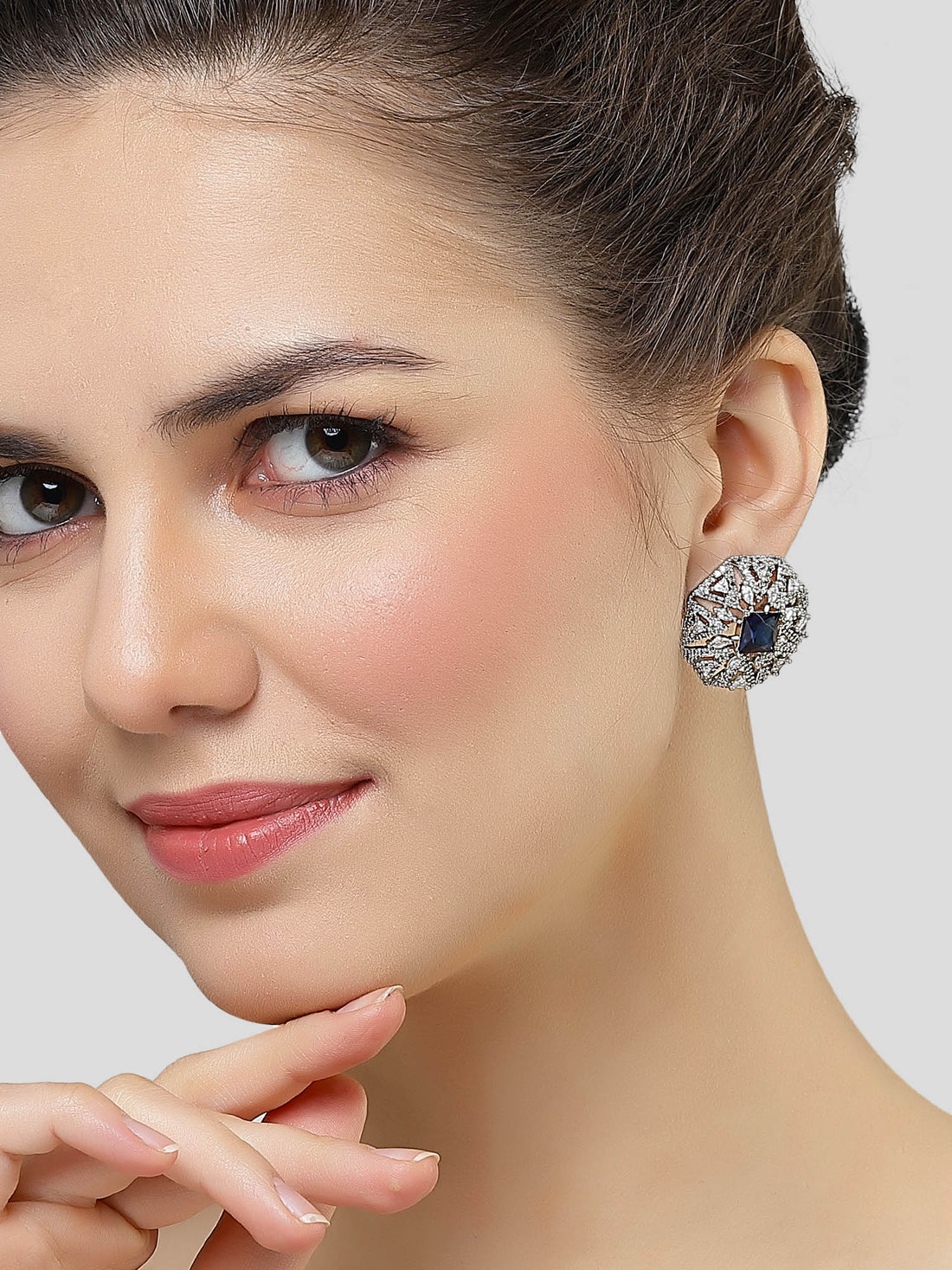 Karatcart Silver-Plated Blue Cubic Zirconia Stud Earrings for Women