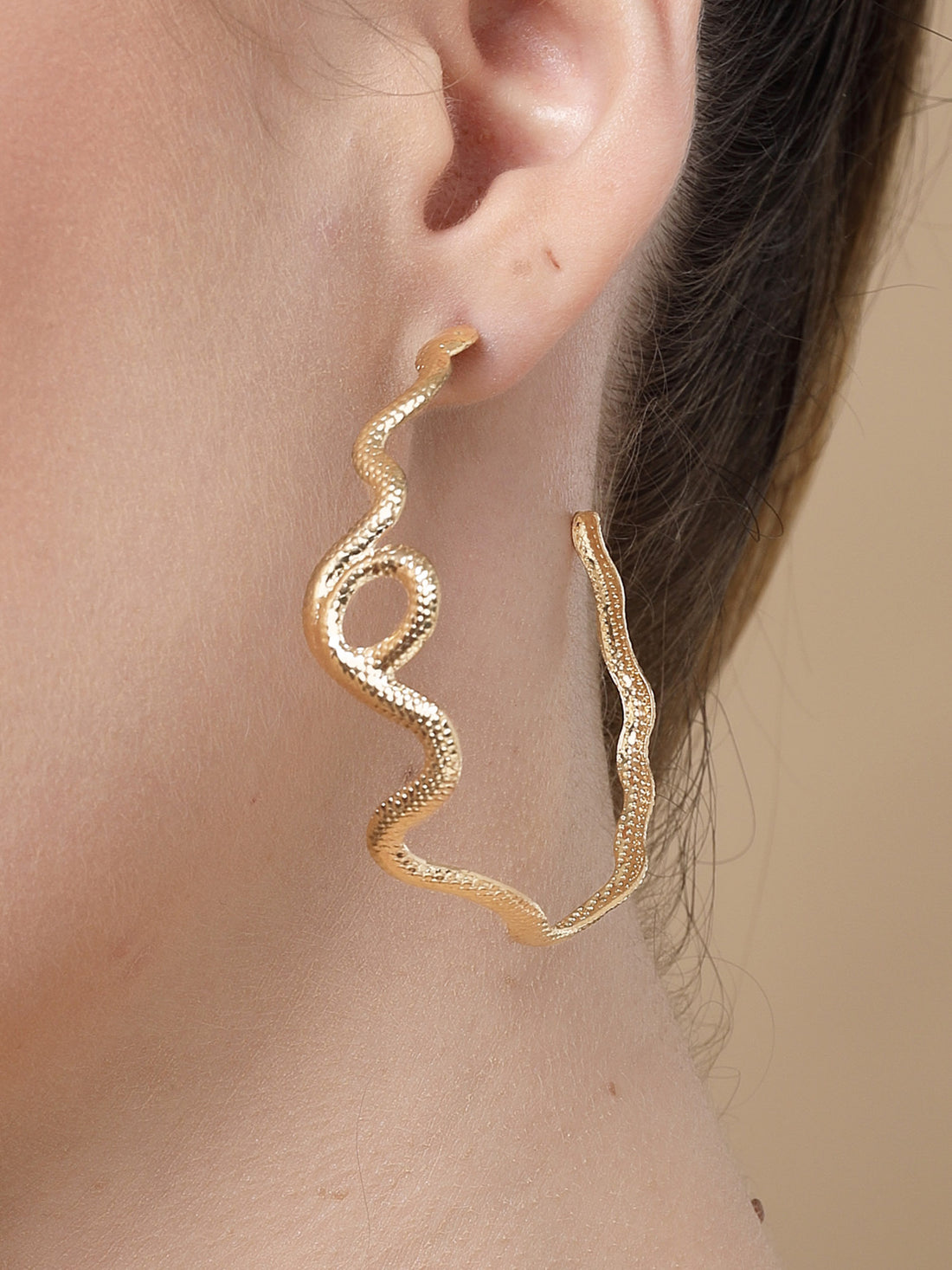 Bohey by KARATCART Gold Plated Snake Design Half Hoop Earrings for Women