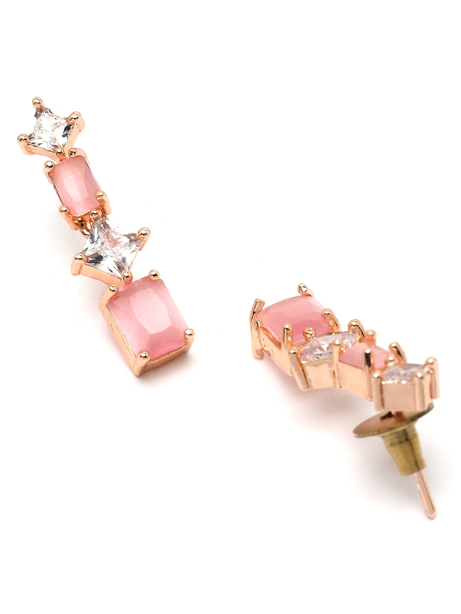 Karatcart Pink Cubic Zirconia Studded Rose Gold Plated Necklace Set for Women - view 7