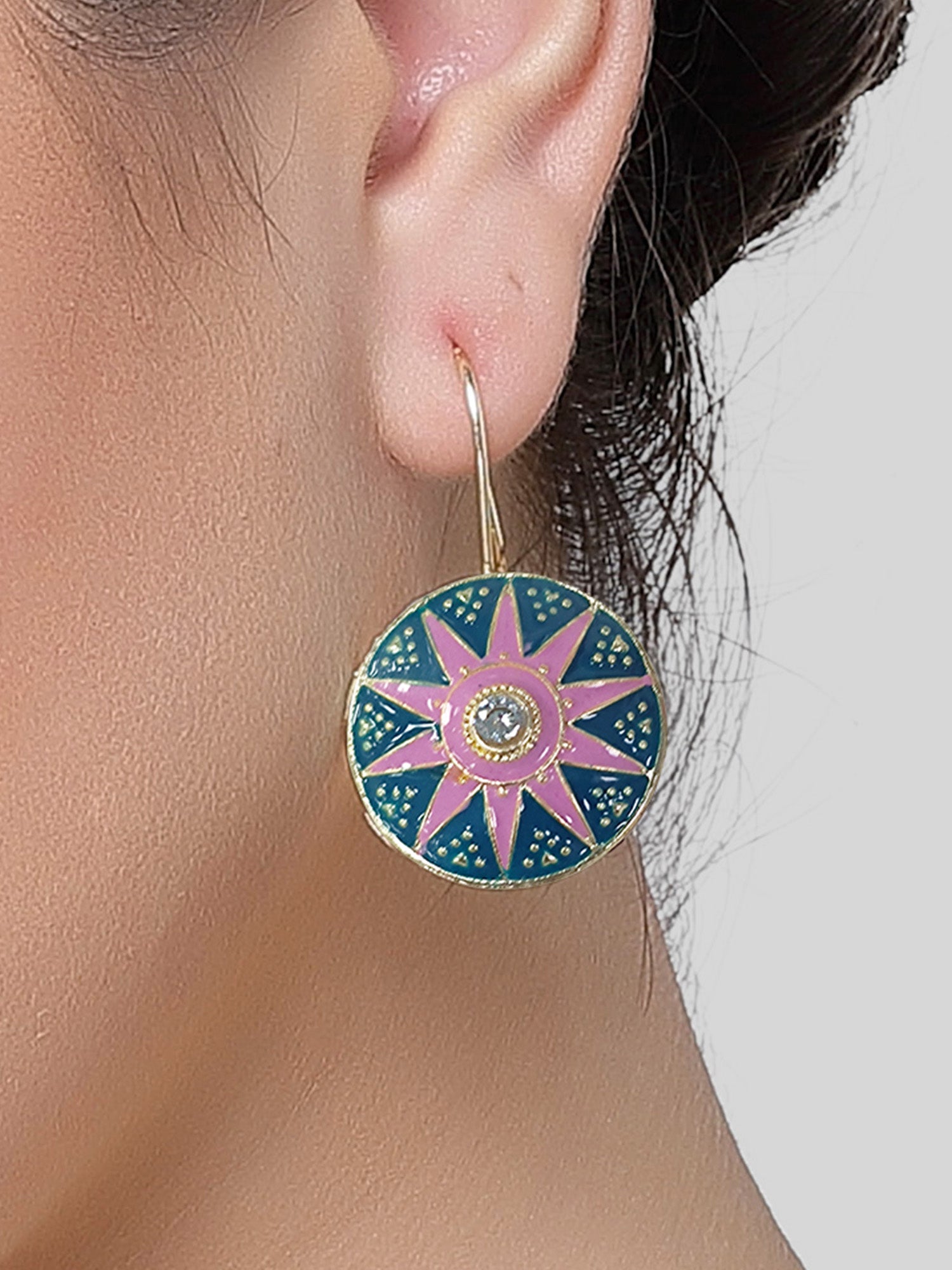 Karatcart Gold Plated Star Design Pink and Blue Meena Drop Earrings for Women