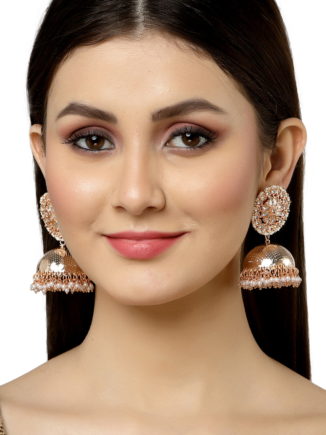 Karatcart Rose Gold Plated Kundan Studded Jhumki Earrings for Women