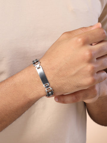 Bohey by KARATCART Black and Silver Link Bracelet for Men