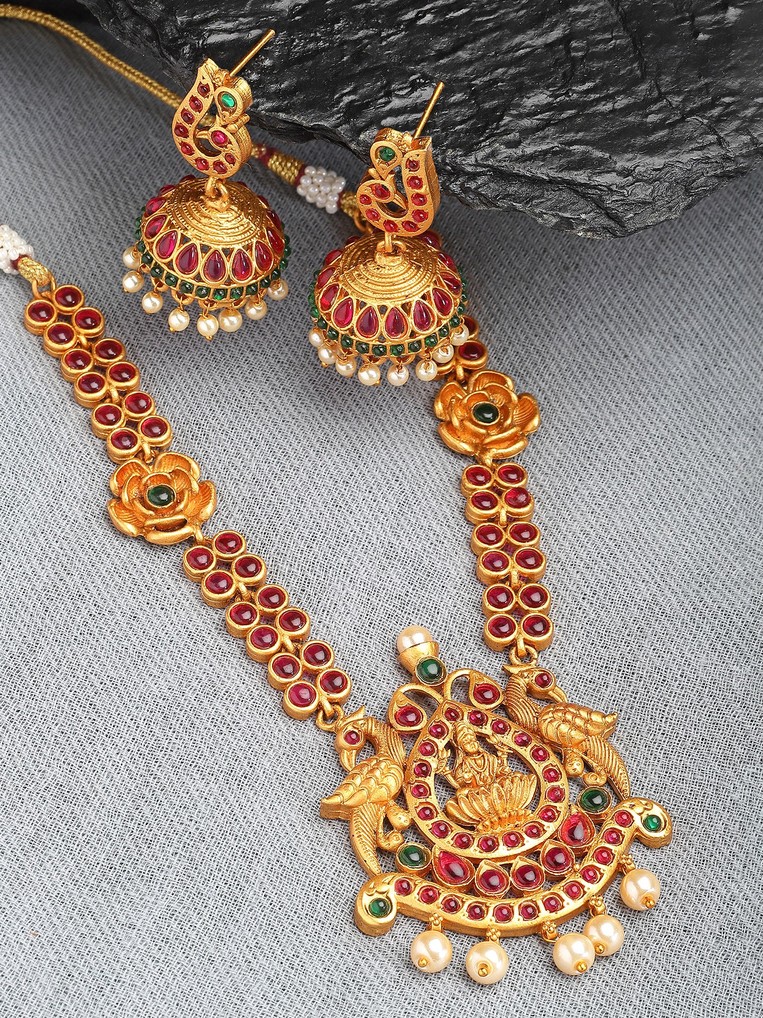 Karatcart Gold Plated Red Stones Laxmi Mata Temple Jewellery Set for Women - view 3
