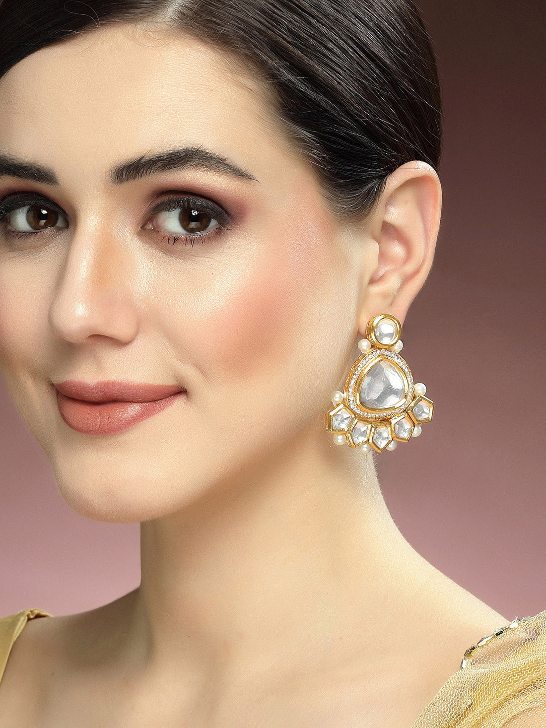 Karatcart Golden Triangle Polki Kundan Dangler Earrings for Women