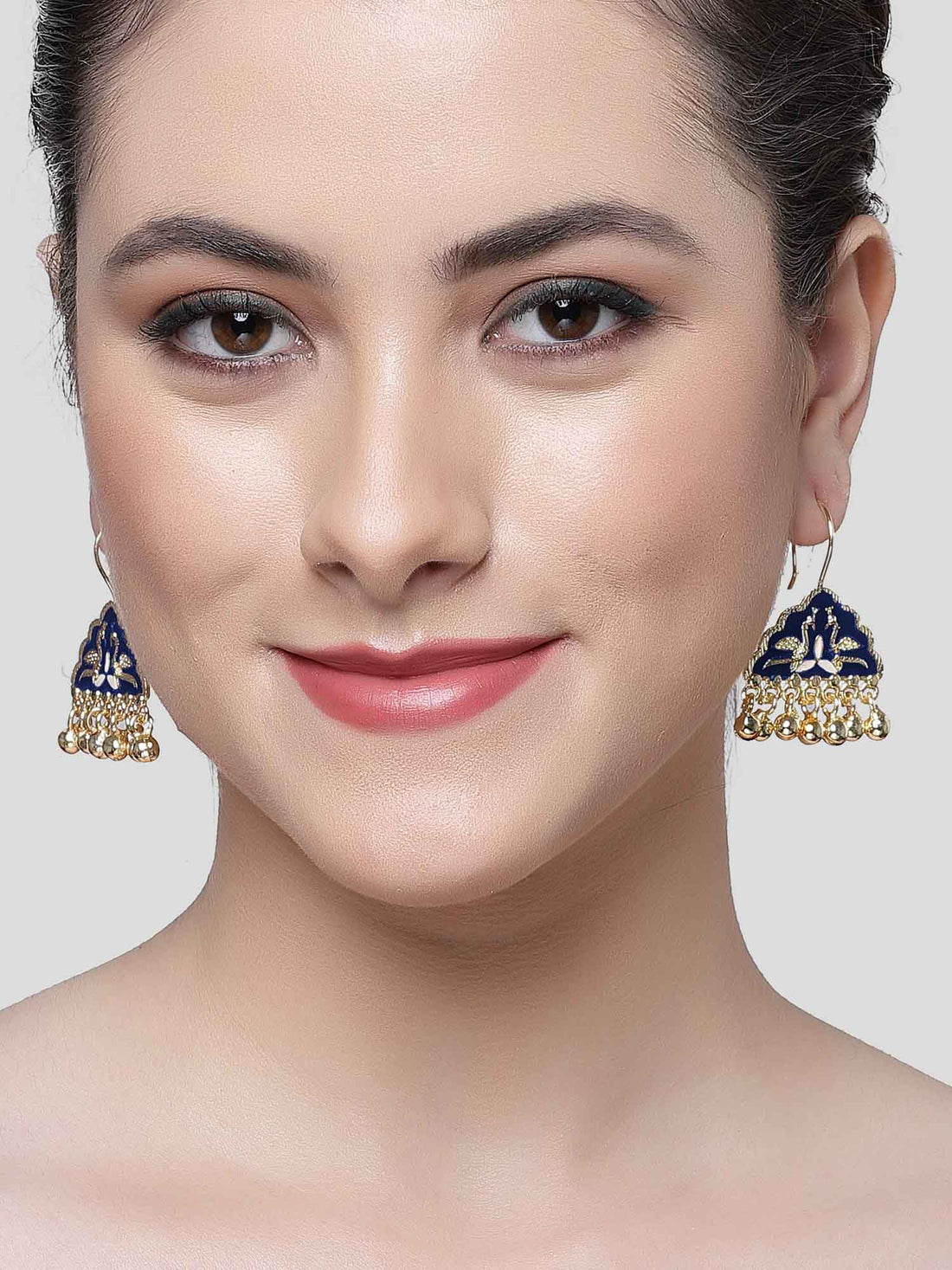 Karatcart Gold Plated Blue Meena Peacock Design Drop Earring for Women