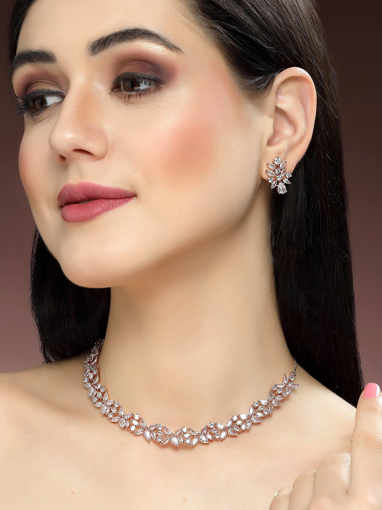 Karatcart Rose Gold Plated American Diamond Necklace Set for Women - Image 1