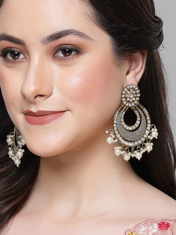 Karatcart Gold Plated Grey Meena Dangler Earrings for Women