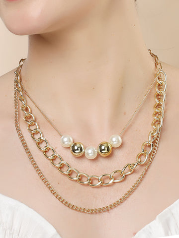 Bohey by KARATCART Gold-Plated Pearl Multilayer Chain Necklace for Women