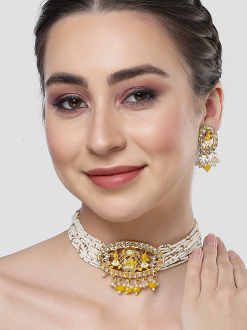 Karatcart Gold Plated Yellow Dulhan Doli Design Choker Necklace Set for Women