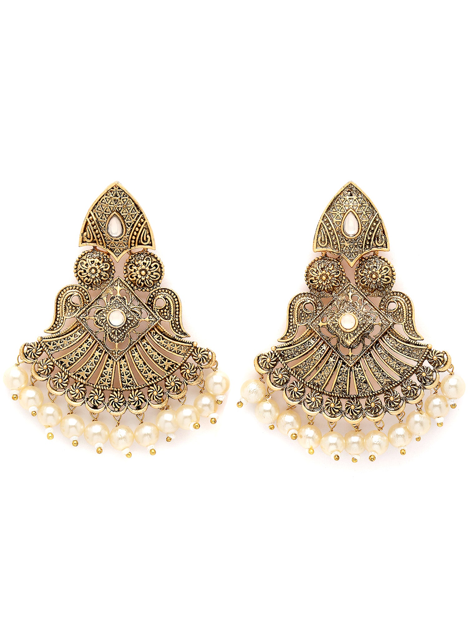Karatcart Golden Pearl and Kundan Studded Gold Plated Dangler Earrings for Women - view 4