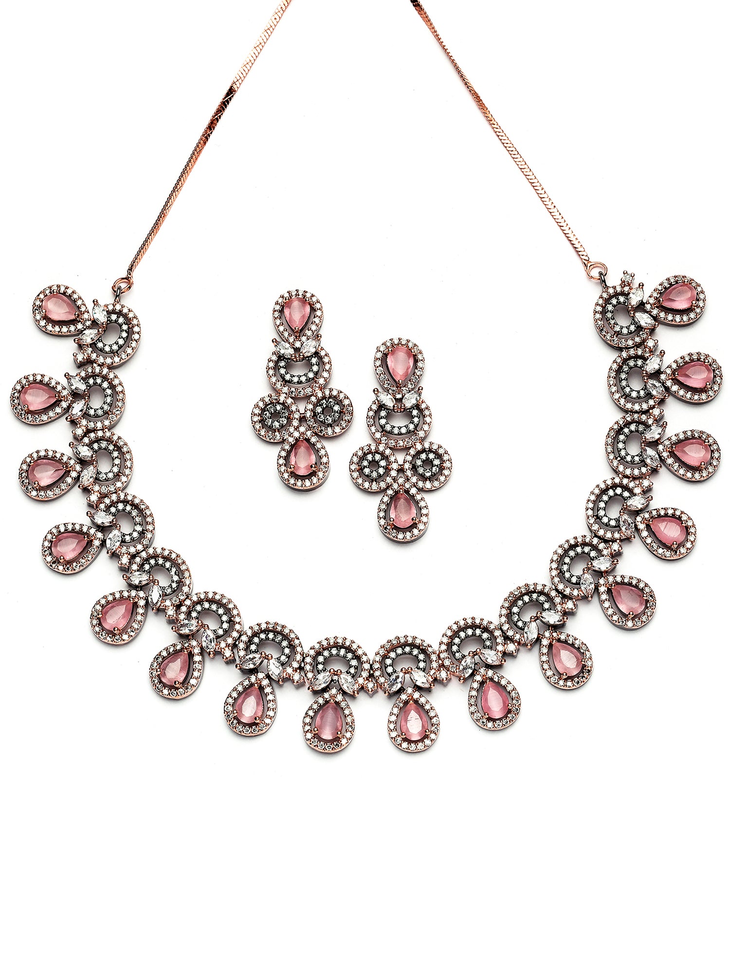 Karatcart Black and Rose Gold Plated Pink Cubic Zirconia Necklace Set for Women - view 4