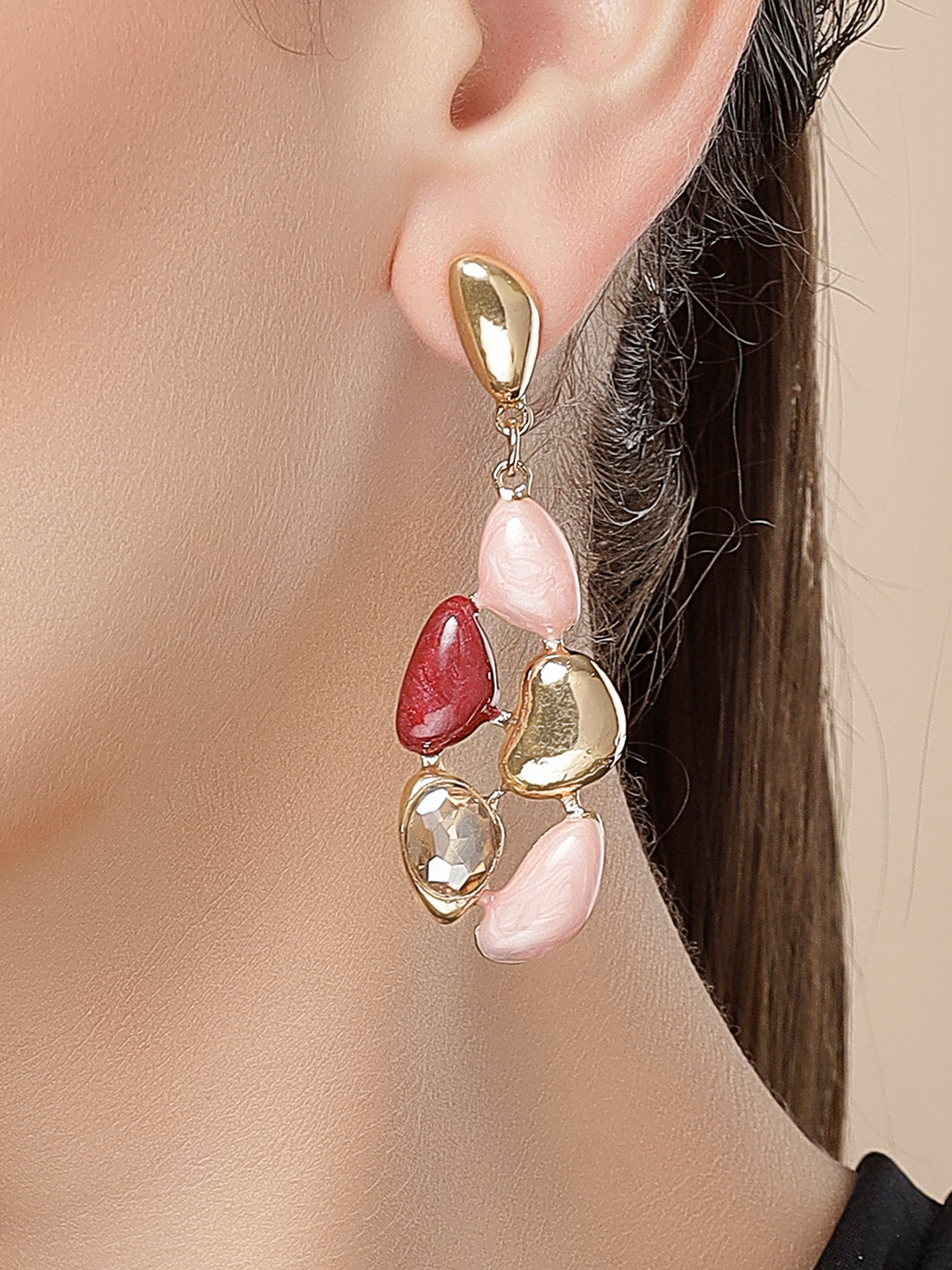 Bohey by KARATCART Gold Plated Pink and Red Drop Earrings for Women