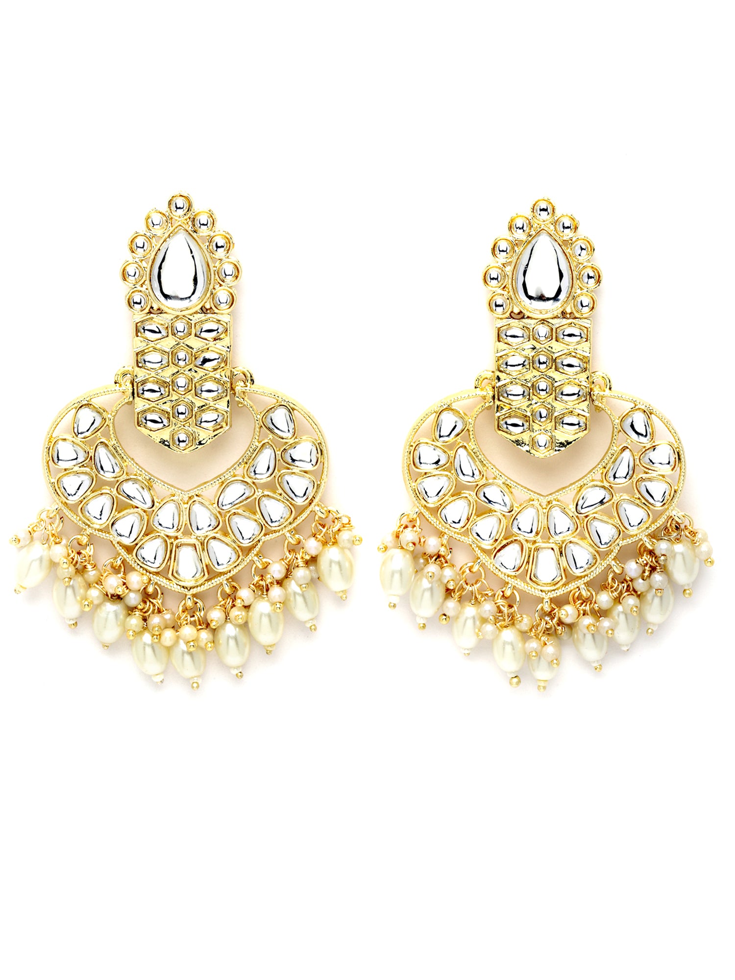 Karatcart Gold Plated Drop Shape Kundan Studded Dangler Earrings for Women - view 4