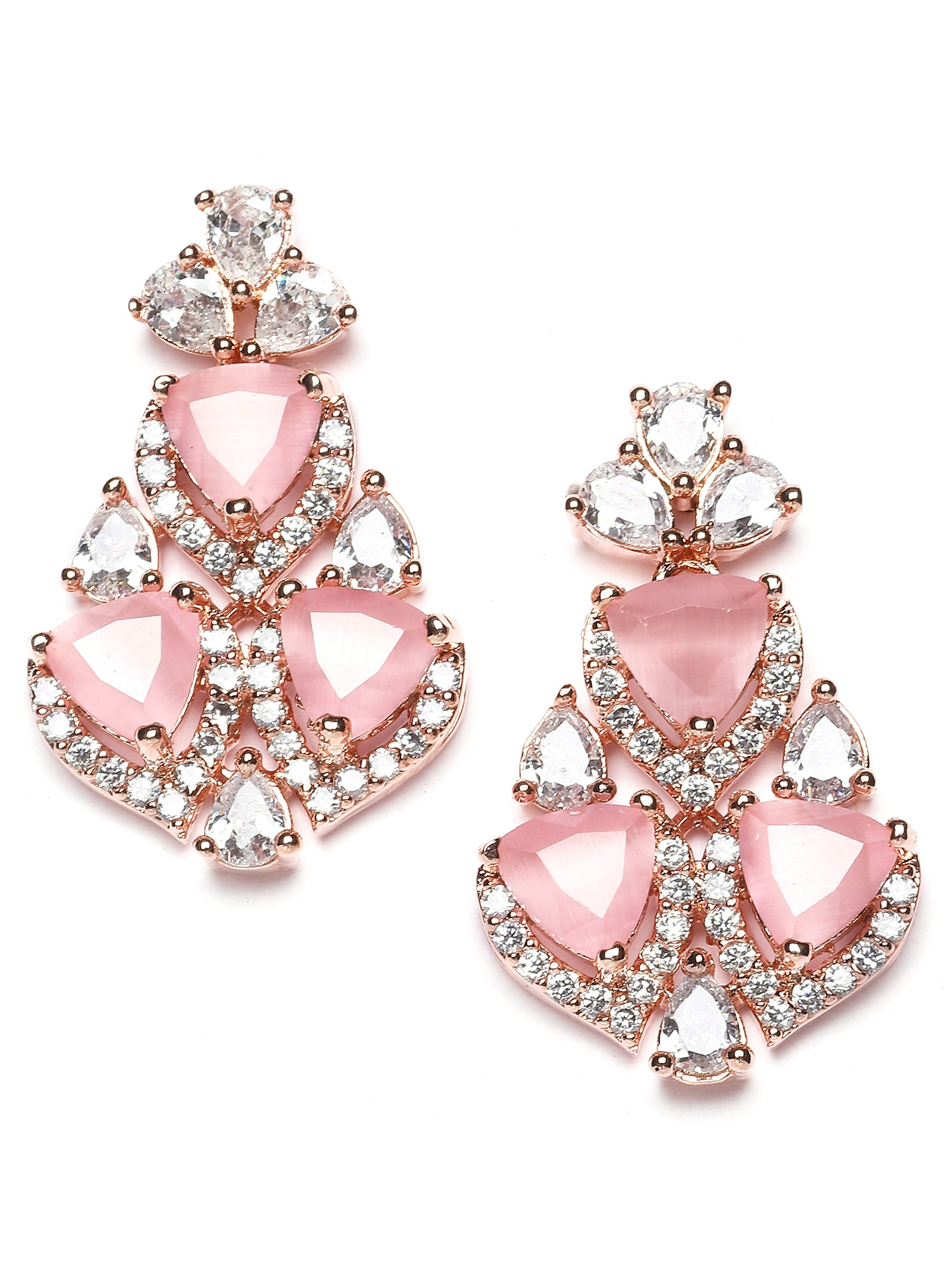 Karatcart Rose Gold Plated Heart Shape Pink Cubic Zirconia Necklace Set for Women - view 6