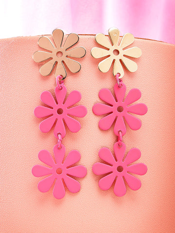 Bohey by KARATCART Pink and Gold Floral Design Drop Earrings for Women