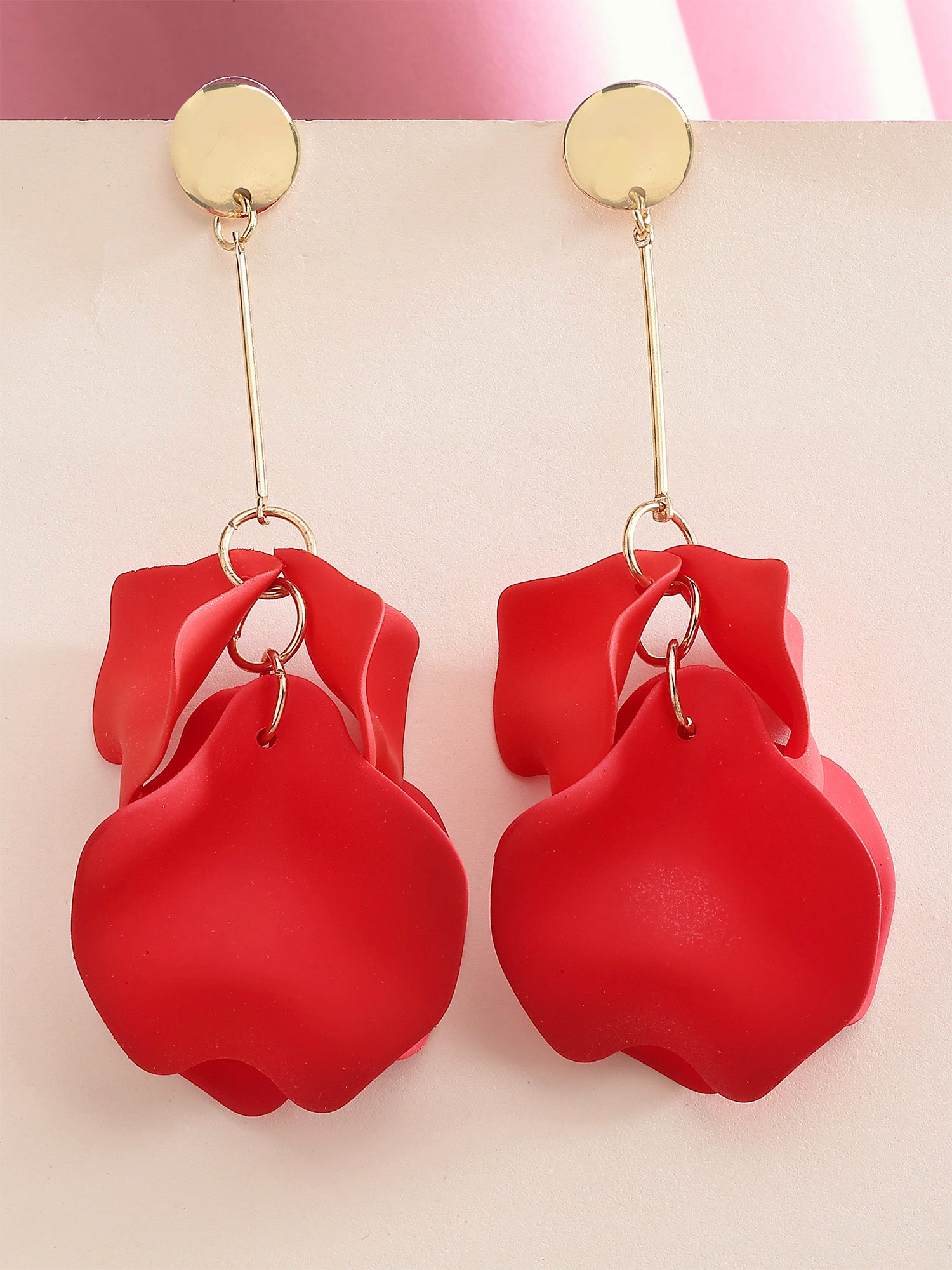 Bohey by KARATCART Gold-Plated Contemporary Red Drop Earrings for Women