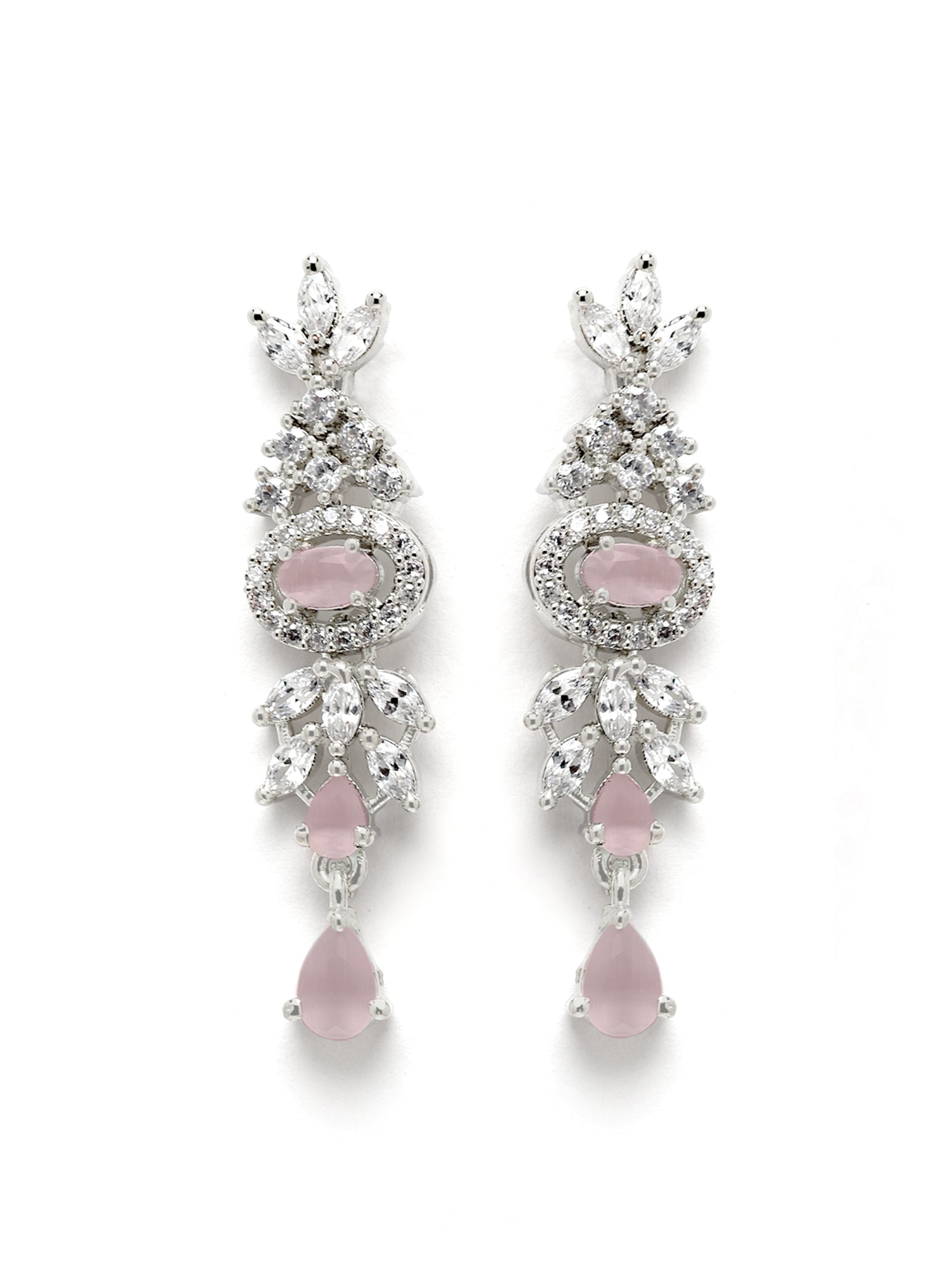 Karatcart Silver Plated Pink CZ Studded Necklace with Earrings - view 6