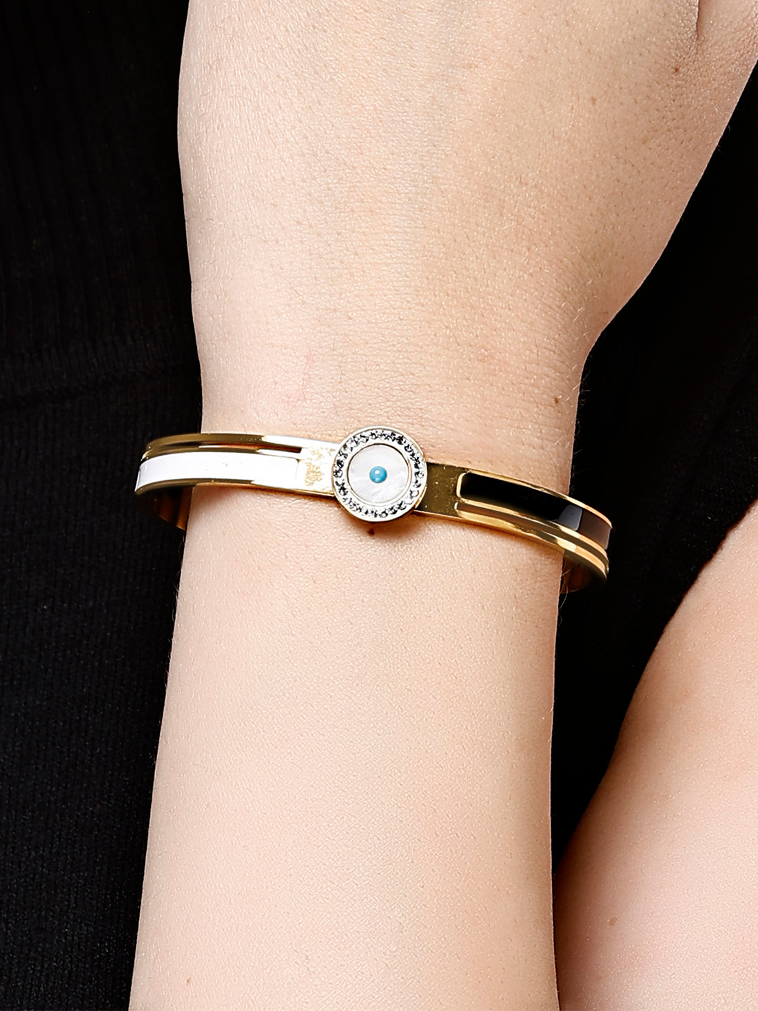 Bohey by KARATCART Gold-Plated Evil Eye Enamel Bangle-Style Bracelet for Women