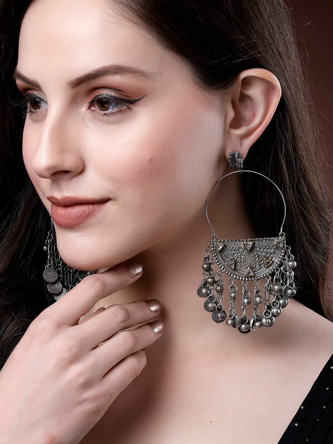 Karatcart Silver-Plated Contemporary Oxidised Dangler Earrings for Women