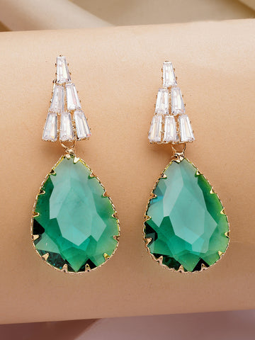 Bohey by KARATCART Gold-Plated Contemporary Green Drop Earrings for Women