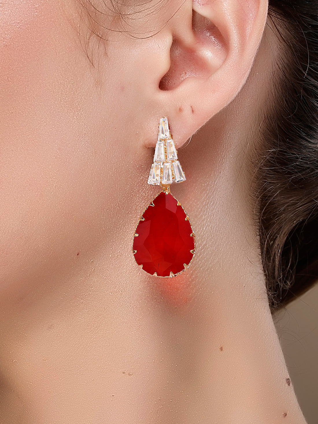 Bohey by KARATCART Gold-Plated Contemporary Red Drop Earrings for Women