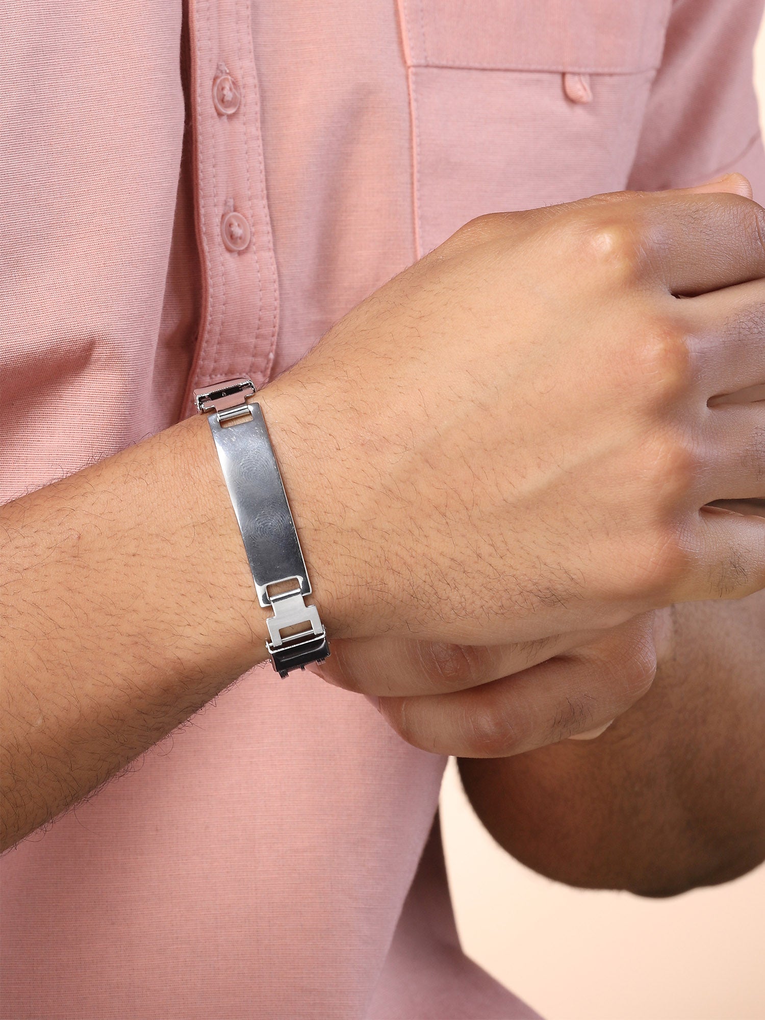 Bohey by KARATCART Black and Silver Link Bracelet for Men