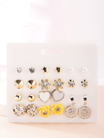 Bohey by KARATCART Set of 12 Gold and Silver Contemporary Studs Earrings Combo