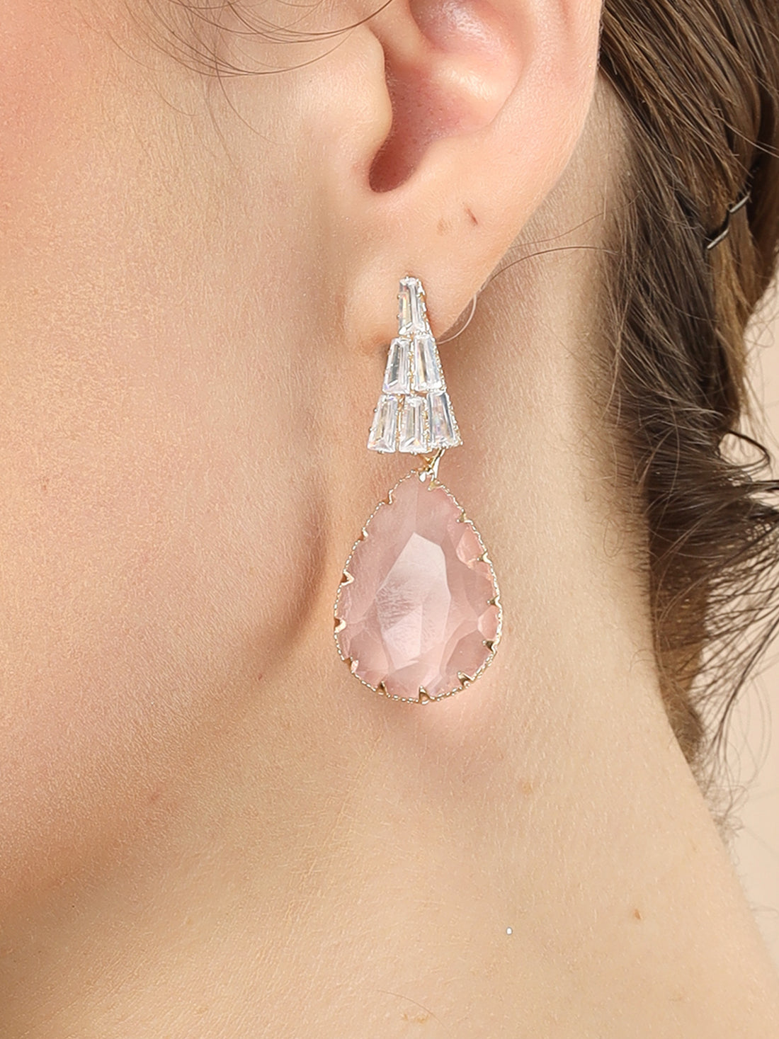 Bohey by KARATCART Gold-Plated Contemporary Pink Drop Earrings for Women