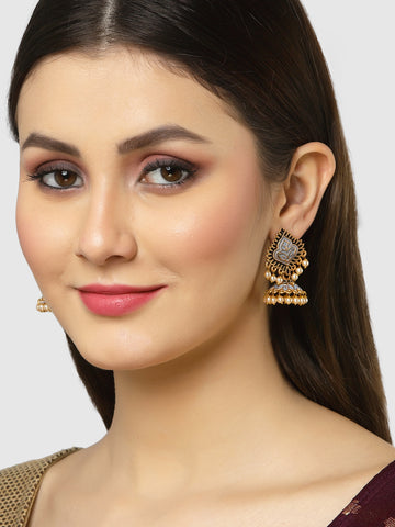 Karatcart Gold Plated Grey Meena Jhumki Earrings for Women