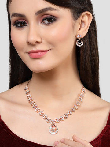 Karatcart Rose Gold Plated Moon Design CZ Stone Studded Jewellery Set