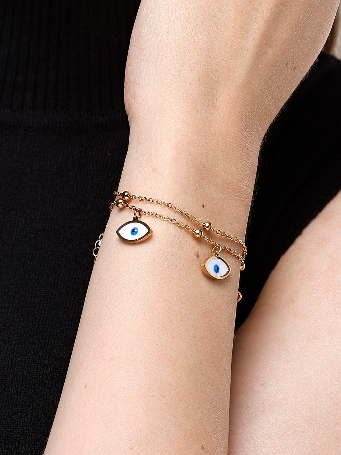 Bohey by KARATCART Gold-Plated Evil Eye Studded Charm Bracelet for Women