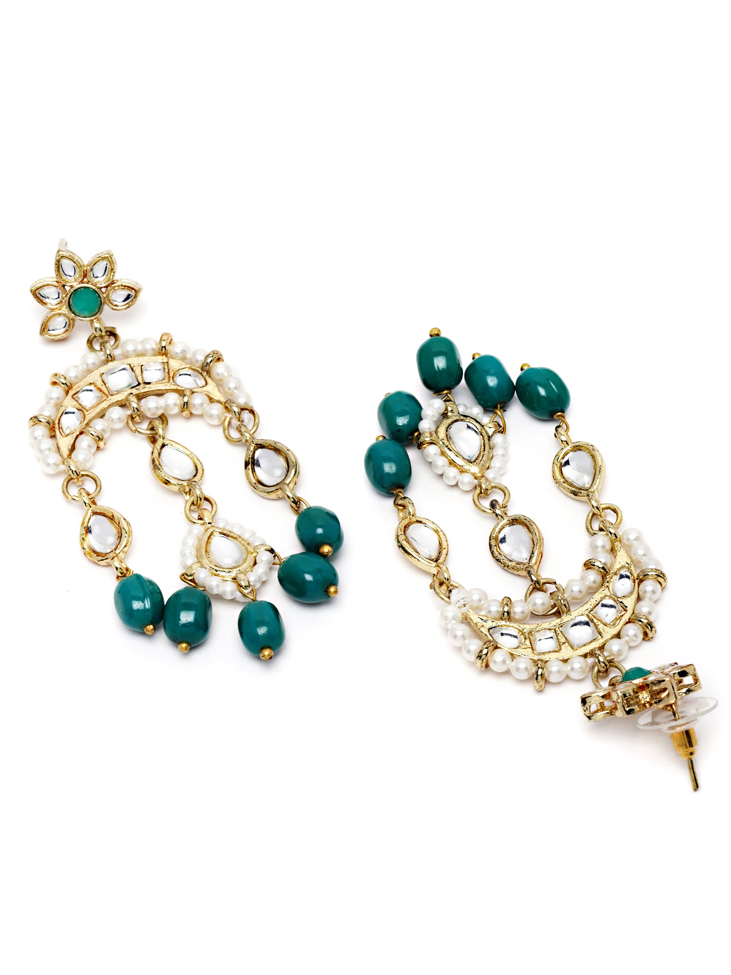 Karatcart Gold Plated Green Tumble Kundan Dangler Earrings for Women - view 5