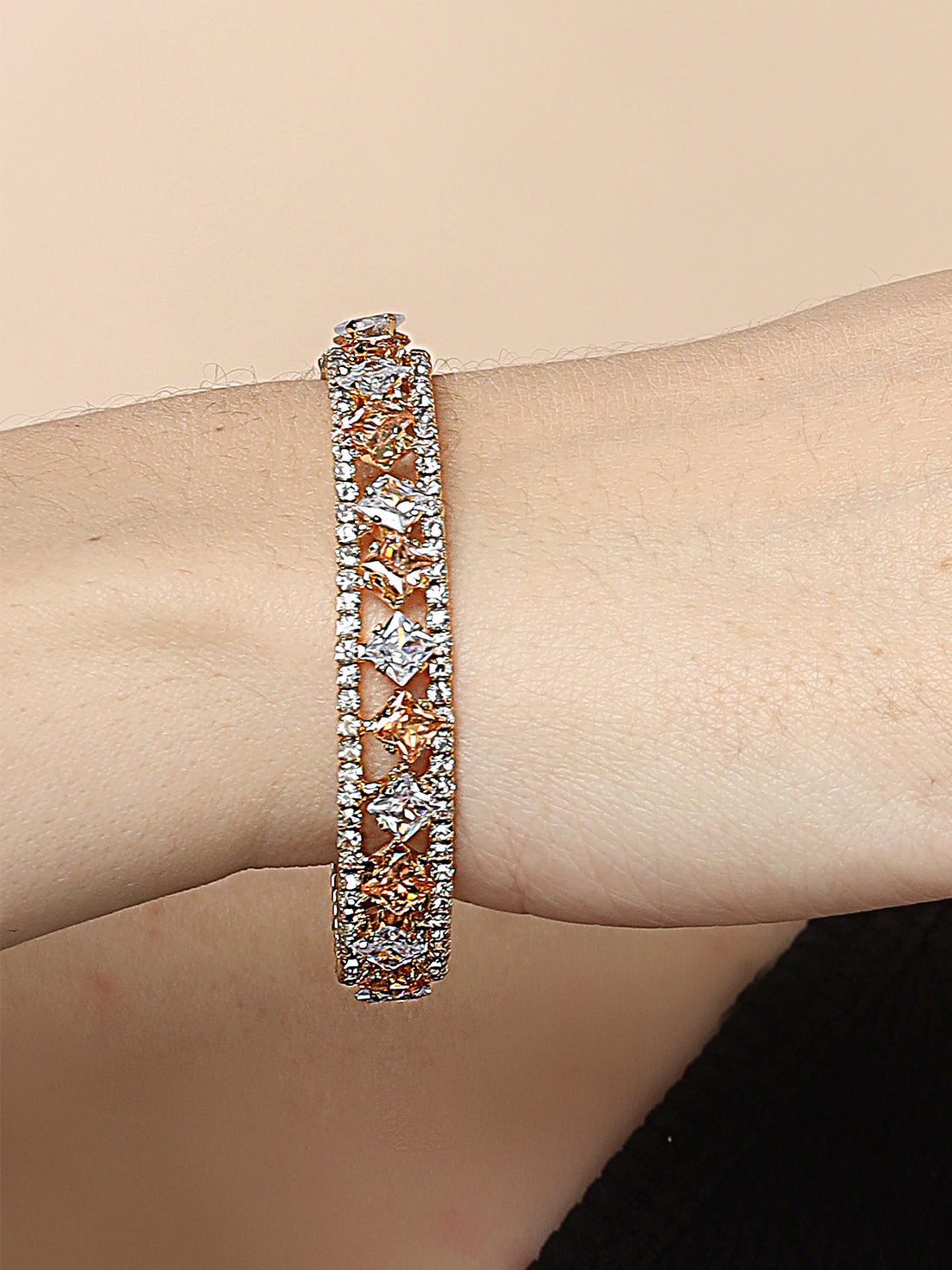 Bohey by KARATCART Gold-Plated White Cubic Zirconia Studded Cuff Bracelet for Women