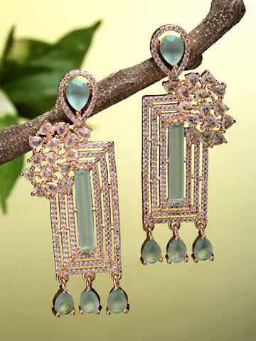 Karatcart Rose Gold Plated Lime Green Cubic Zirconia Studded Drop Earrings for Women