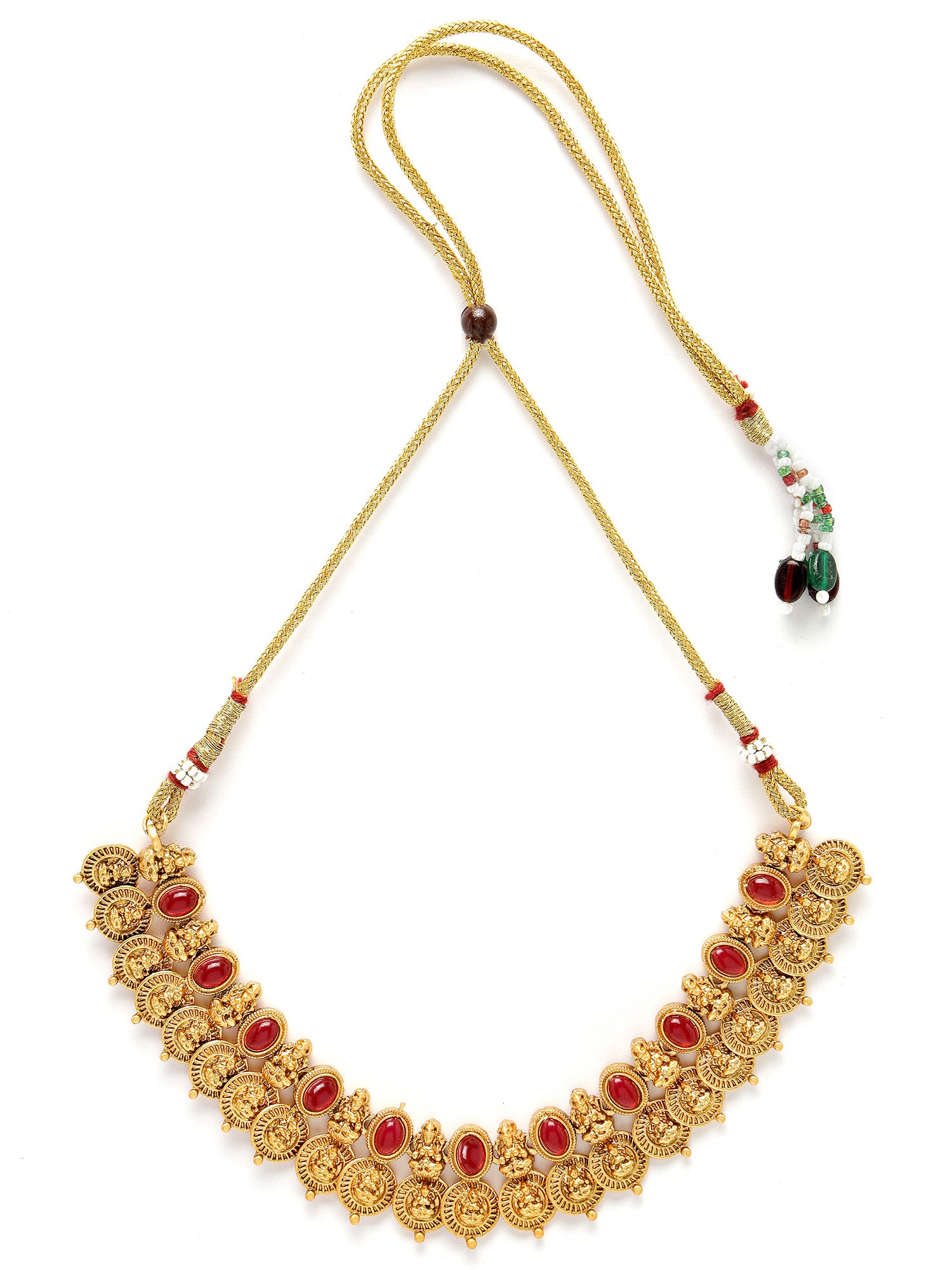 Karatcart Gold Plated Red Stones Classic Laxmi Mata Temple Jewellery Set for Women - view 5