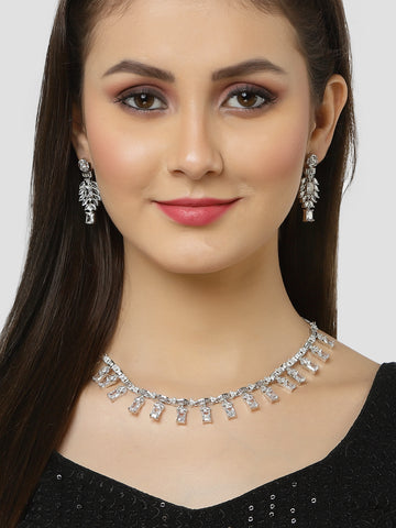 Karatcart Silver Plated Cubic Zirconia Necklace Set for Women