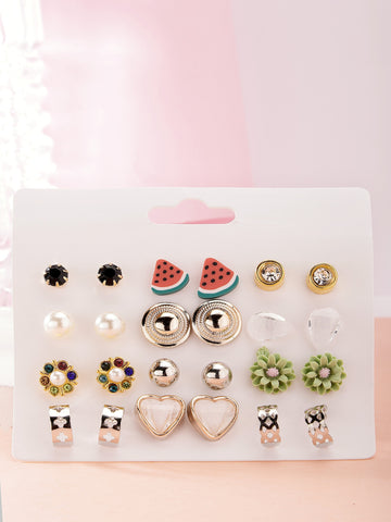 Bohey by KARATCART Set of 12 Gold and Silver Contemporary Studs Earrings Combo