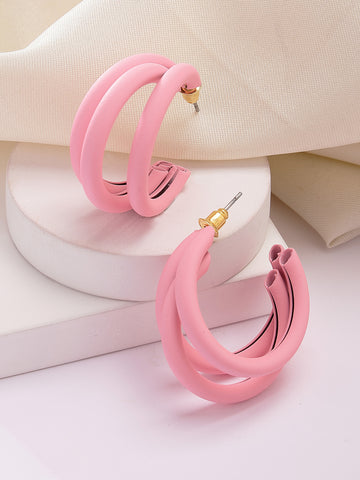 Bohey by KARATCART Matte Finish Baby Pink Half Hoop Earrings