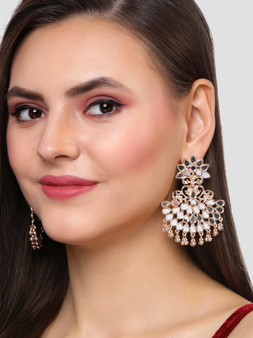 Karatcart Rose Gold Plated Mirror Studded Dangler Earrings for Women