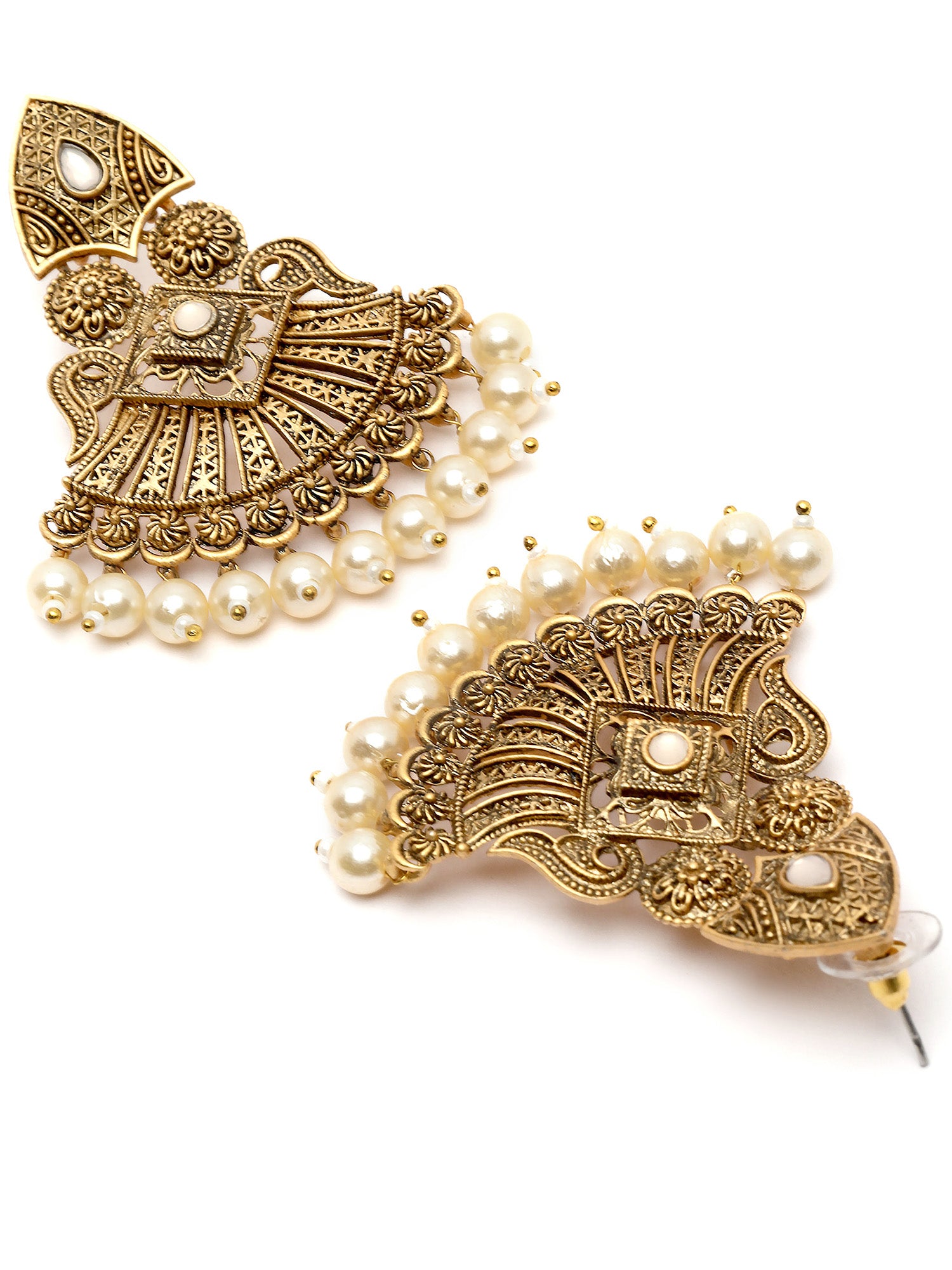Karatcart Golden Pearl and Kundan Studded Gold Plated Dangler Earrings for Women - view 5