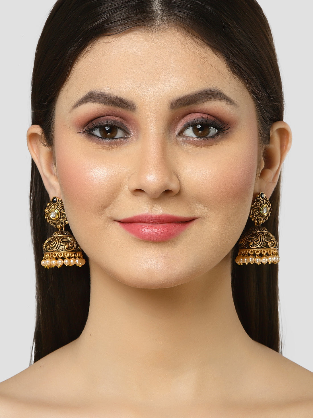 Karatcart Gold Plated Black Golden Pearl Jhumki Jhumki Earrings for Women