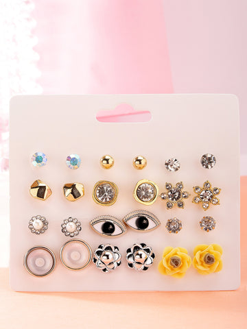 Bohey by KARATCART Set of 12 Gold and Silver Contemporary Studs Earrings Combo