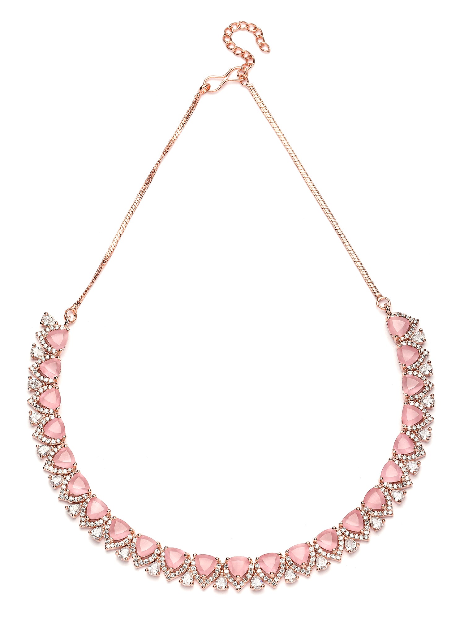 Karatcart Rose Gold Plated Heart Shape Pink Cubic Zirconia Necklace Set for Women - view 5