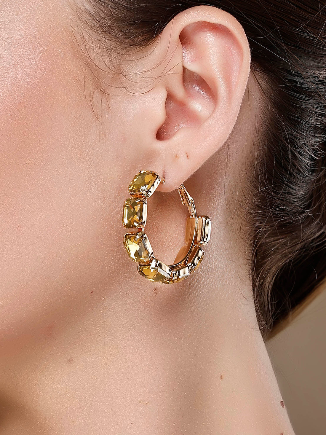 Bohey by KARATCART Gold-Plated Contemporary Yellow Hoop Earrings for Women