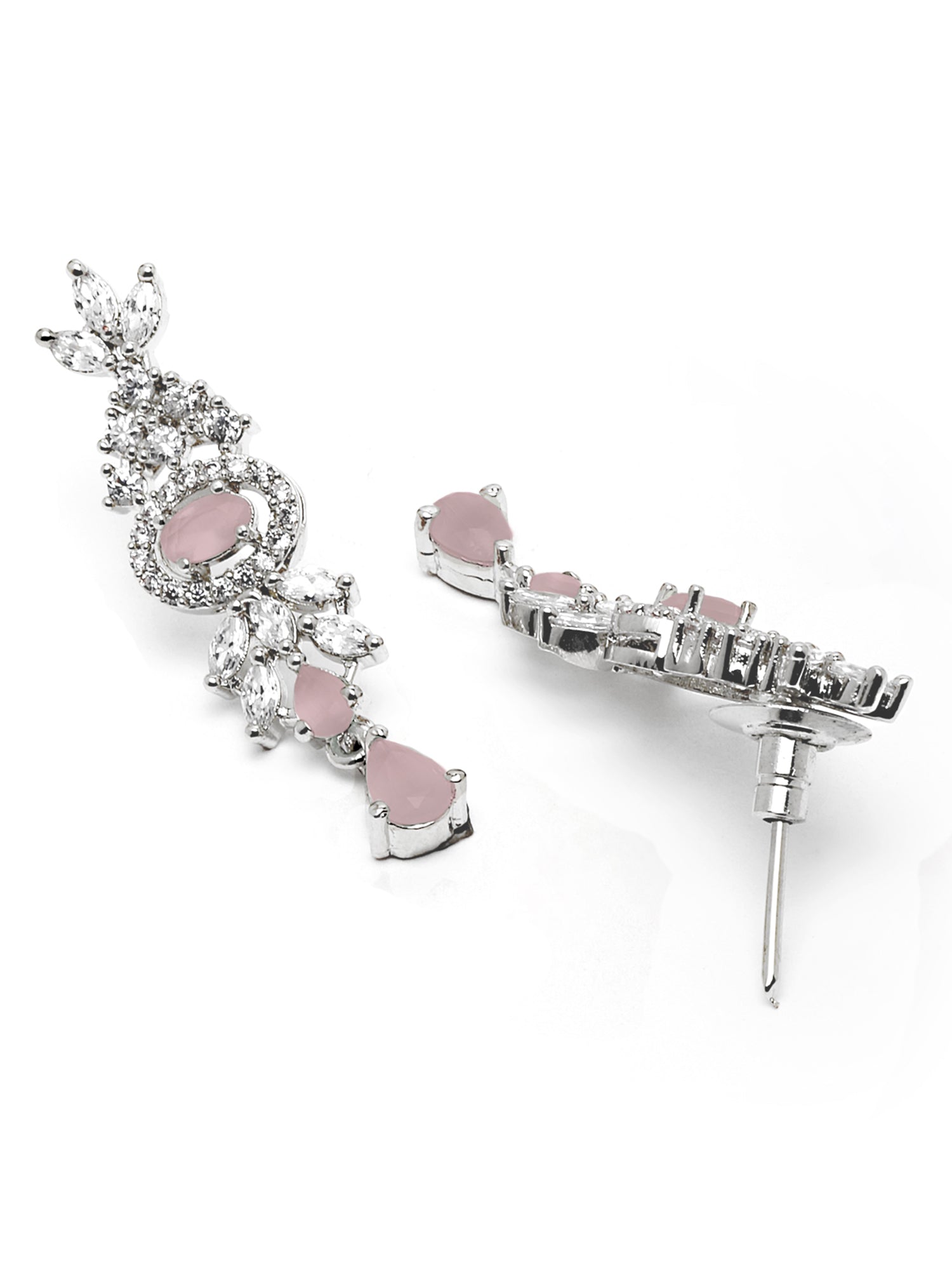 Karatcart Silver Plated Pink CZ Studded Necklace with Earrings - view 7