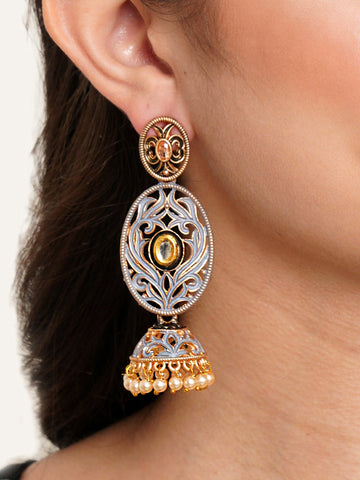 Karatcart Gold Plated Grey Meena Dangler Jhumki Earrings for Women