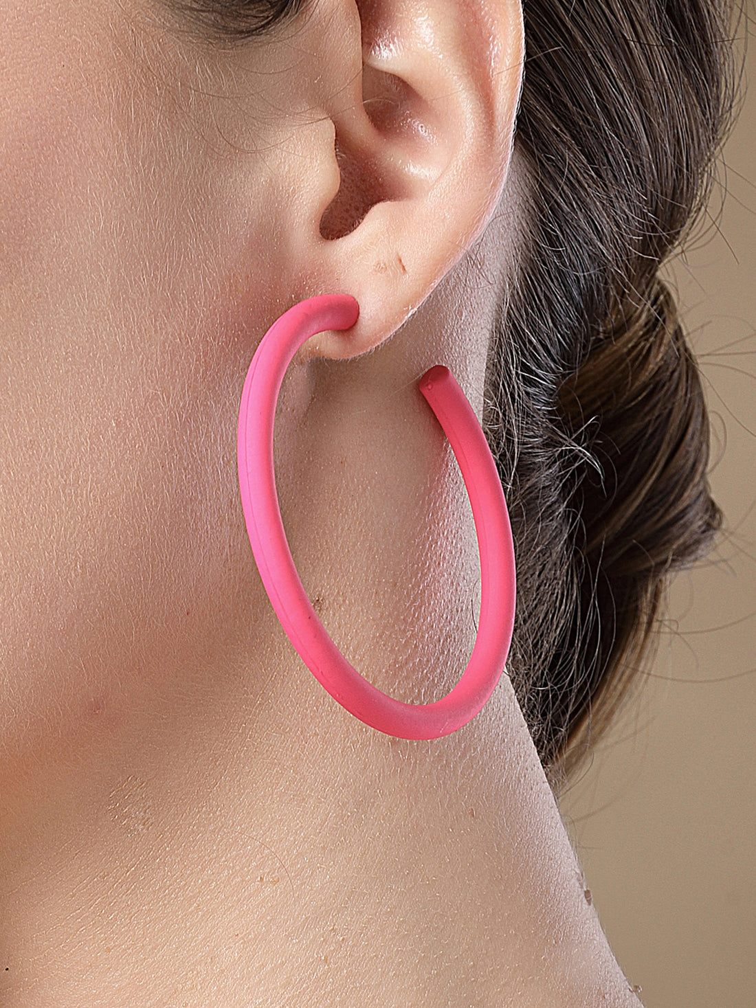 Bohey by KARATCART Matte Pink Finish Half Hoop Earrings for Women