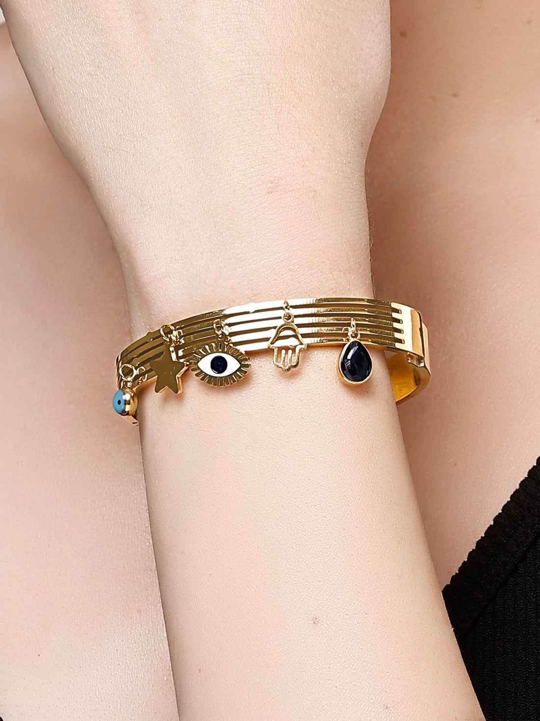 Bohey by KARATCART Gold-Plated Evil Eye Enamel Bangle-Style Bracelet for Women