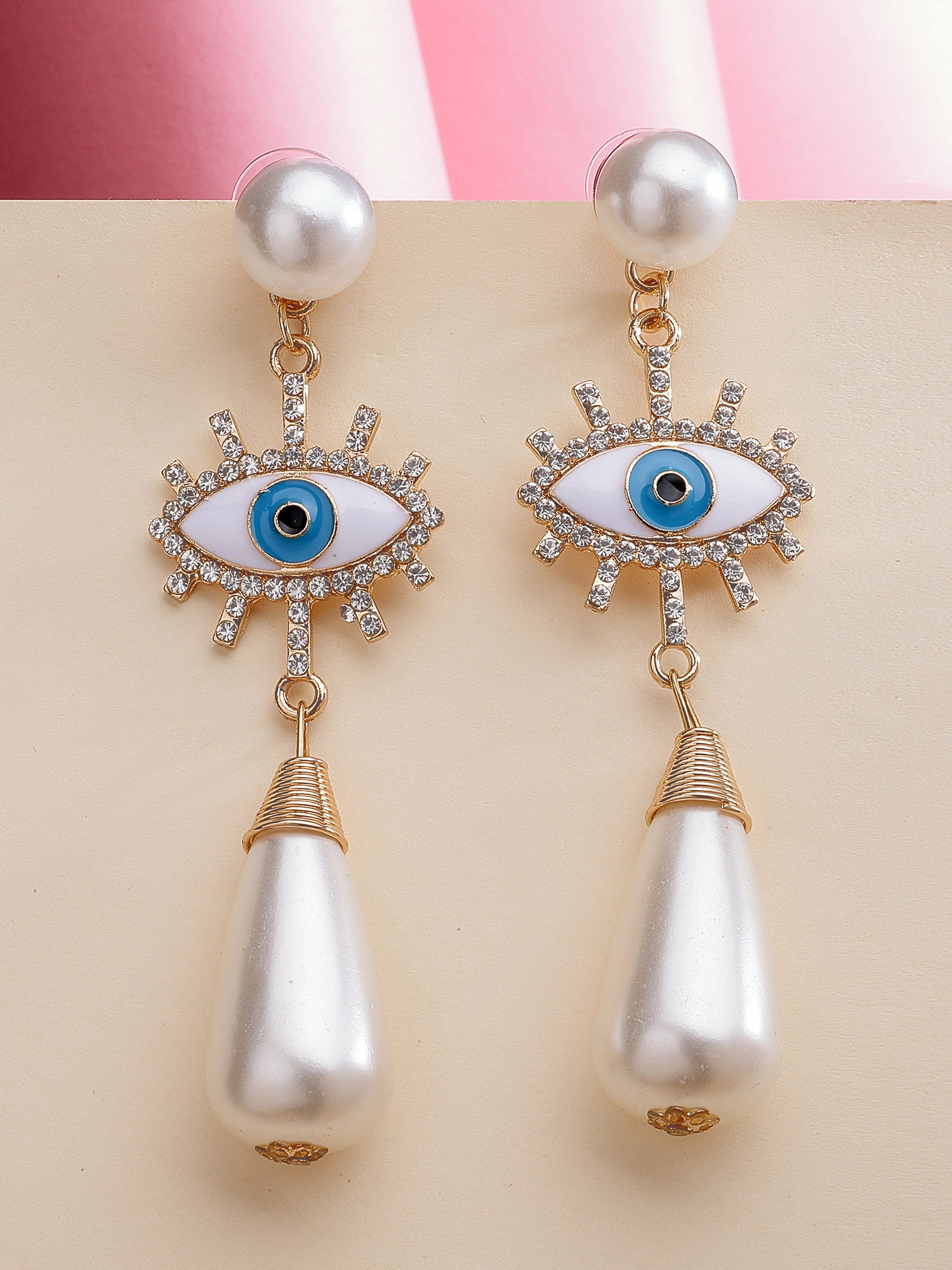 Bohey by KARATCART Gold-Plated Contemporary White Drop Earrings for Women